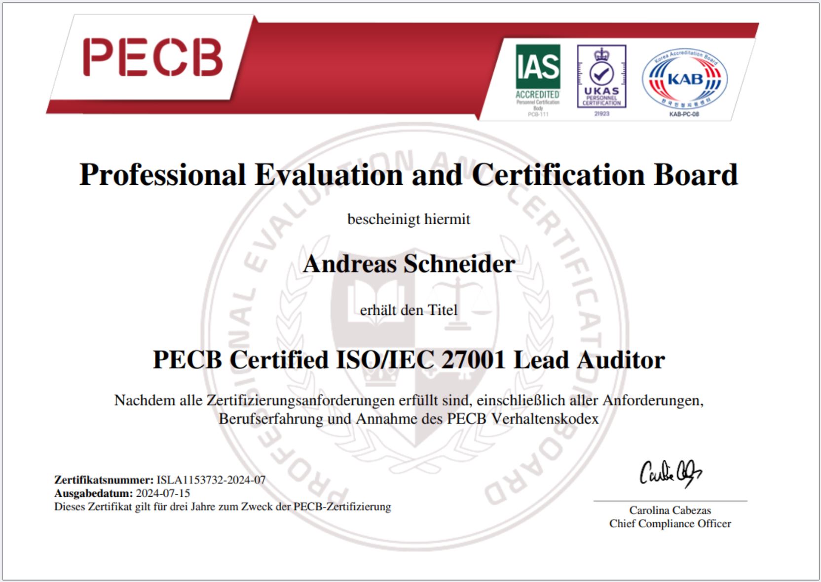 PECB Certified ISO/IEC 27001 Lead Auditor