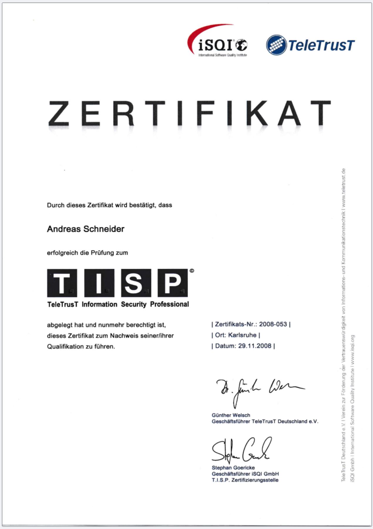 TeleTrusT Information Security Professional (TISP)